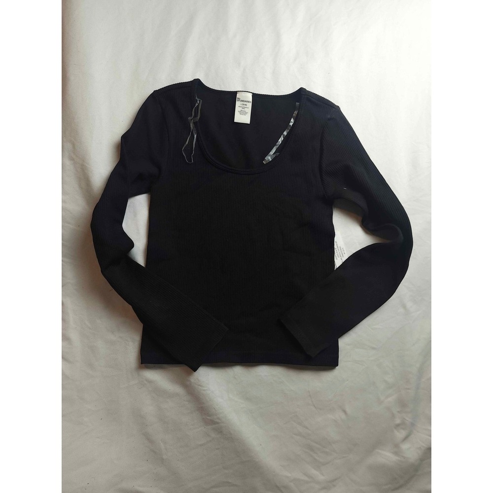 No Boundaries Black Ribbed Scoop Neck Long Sleeve Seamless Top L
